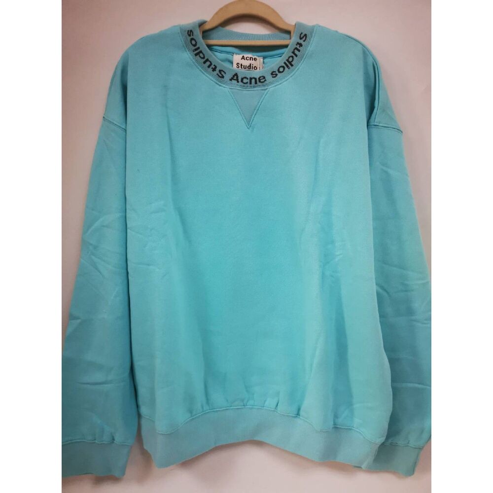 Acne Studios Women's New Blue Fleece Lined Sweatshirt Crew Neck Loose Fit Top